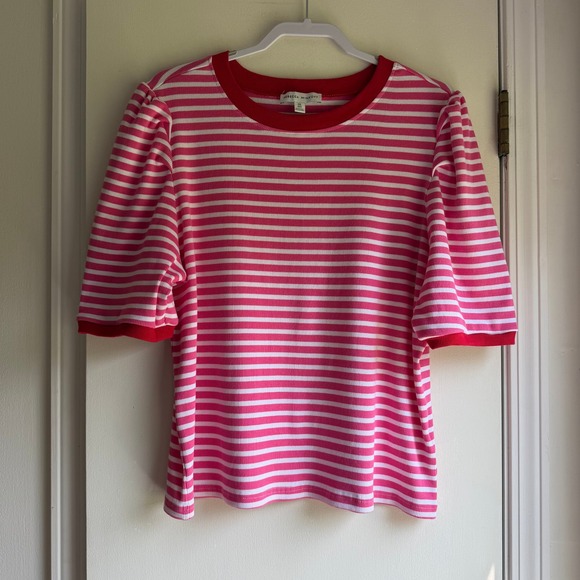 Rebecca Minkoff Tops - Rebecca Minkoff Womens Pink Stripe Puff Sleeve Ribbed Knit Top XXL 7RMD7312